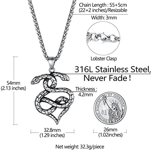 Stainless Steel Snake Pendant Necklace for Men and Women - Punk Fashion jewelry