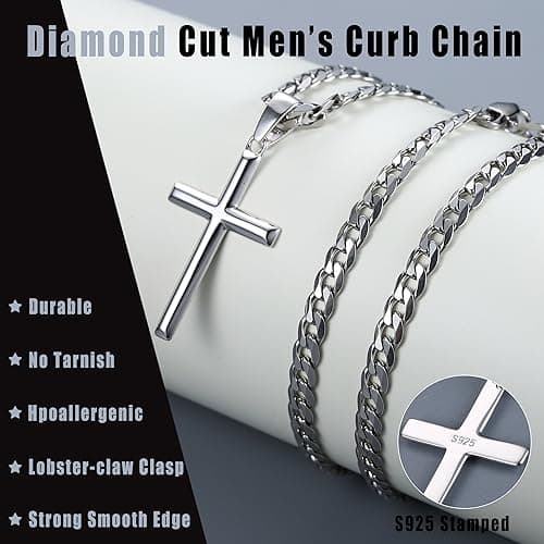 Besteel 925 Sterling Silver Cross Necklace for Men & Women