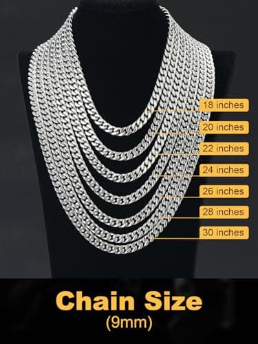 Black 14K Gold-Plated U7 Stainless Steel Cuban Chain, 5mm-12mm, 18-30 inches