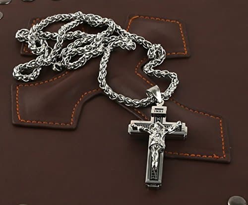 HZMAN Catholic Jesus Christ Cross Crucifix Pendant Necklace