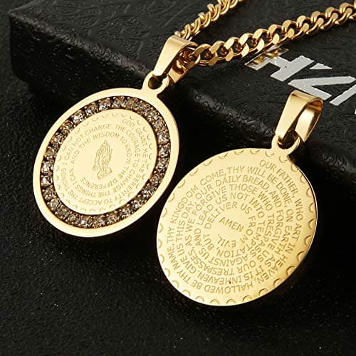 Christian Prayer Necklace: Gold Stainless Steel Praying Hands Pendant