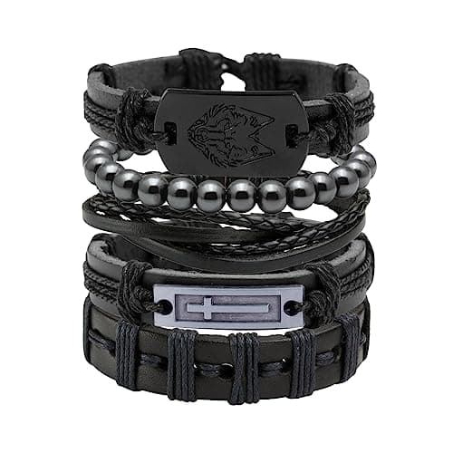Manfnee Braided Leather Adjustable Bracelet for Men and Women