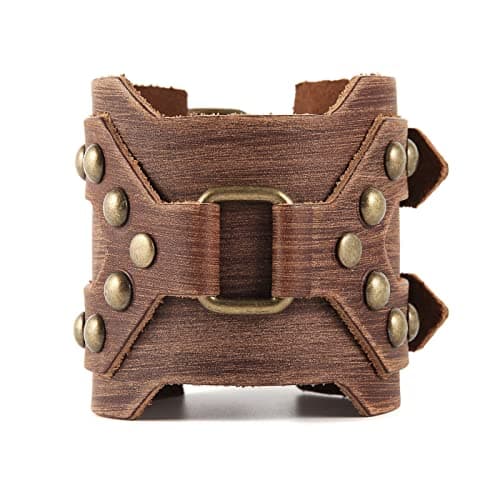 HZMAN Punk Style Adjustable Leather Bracelet for Men - Motorcycle, Archery, Costume Parties