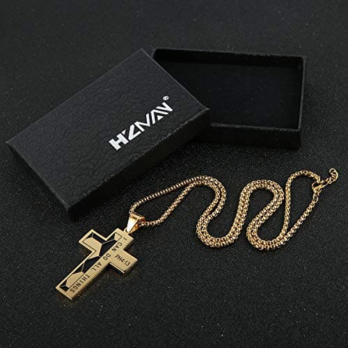 HZMAN Stainless Steel Soccer Cross Necklace for Men PH 4:13 I CAN DO ALL THINGS