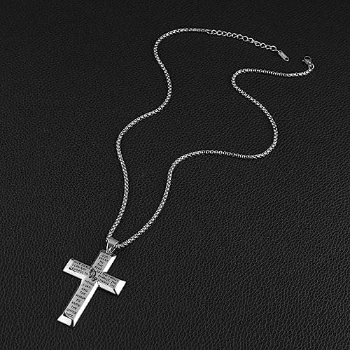 Serenity Prayer Stainless Steel Cross Necklace for Men and Women