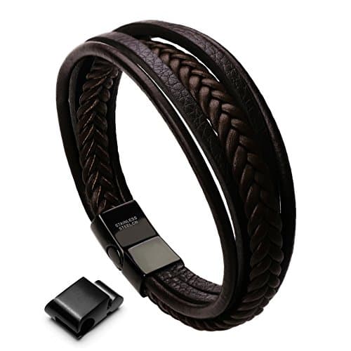 Murtoo Mens Multi-Layer Cowhide Leather Bracelet with Clasp
