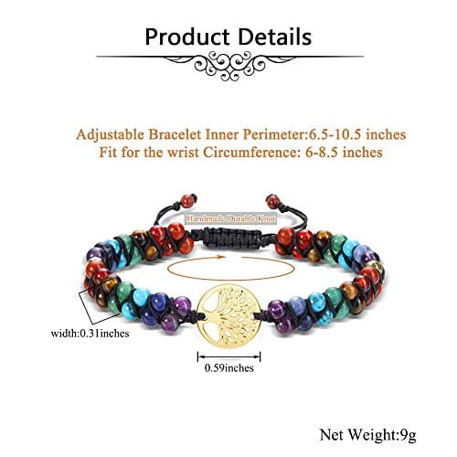 Jovivi 7 Chakra Healing Tree of Life Bracelet with Real Stones