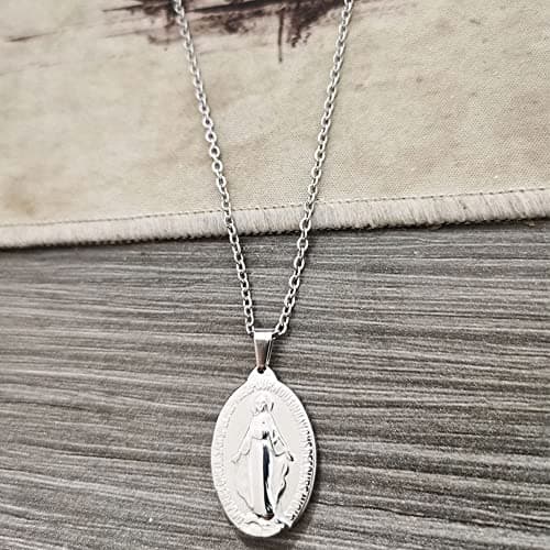 Stainless Steel Virgin Mary Miracle Medal Necklace for Women Religion Jewelry