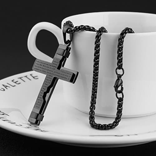 HZMAN Stainless Steel Lord's Prayer Pendant with Wheat Chain Necklace