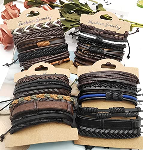 SAMOCO Multilayered Braided Leather Wristbands for Men & Women Adjustable