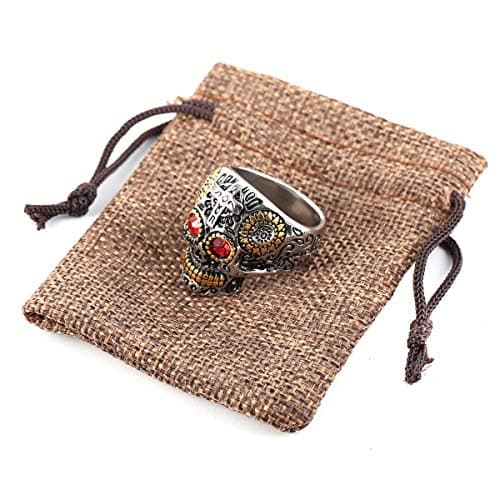 HZMAN Sugar Skull Rings for Men Women, CZ Eyes Stainless Steel Gothic Cross Jewelry