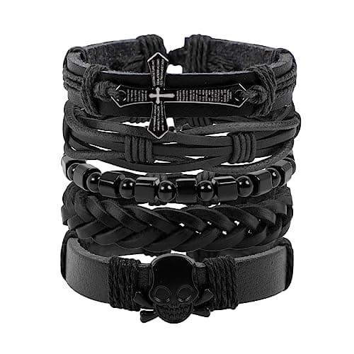 Manfnee Braided Leather Adjustable Bracelet for Men and Women