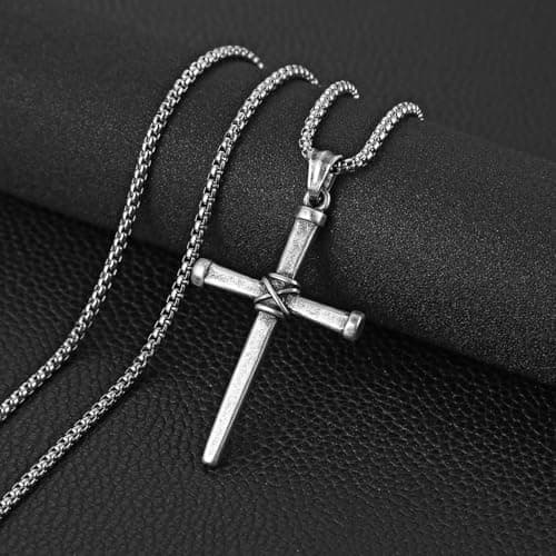 HZMAN Men's Stainless Steel Antique Cross Pendant Necklace Christian Jewelry Gift