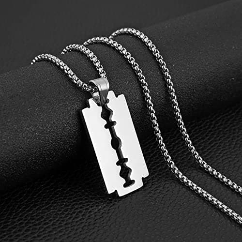 Stainless Steel Razor Blade Dog Tag Pendant Necklace
