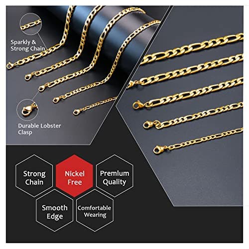 Real Gold Plated Figaro Chain Necklace for Men, Women, and Boys