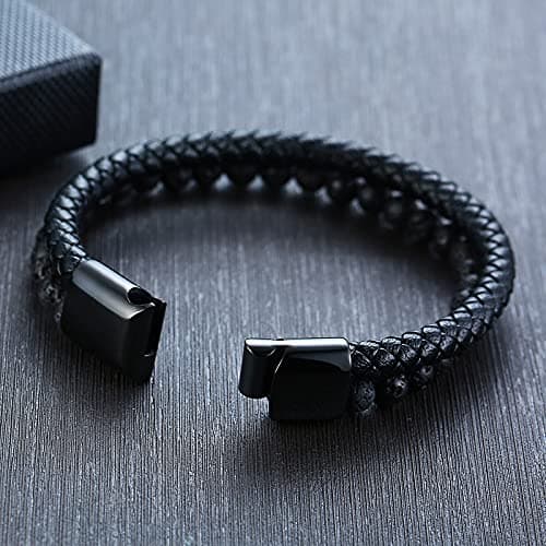 VNOX Viking Bracelet for Men - Genuine Leather Braided Thor's Hammer Wristband Jewelry