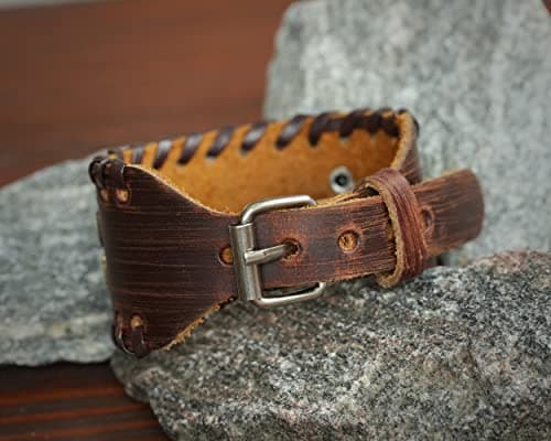 Baldur Jewelry Genuine Leather Viking Rune Bracelet, Adjustable for Men & Women