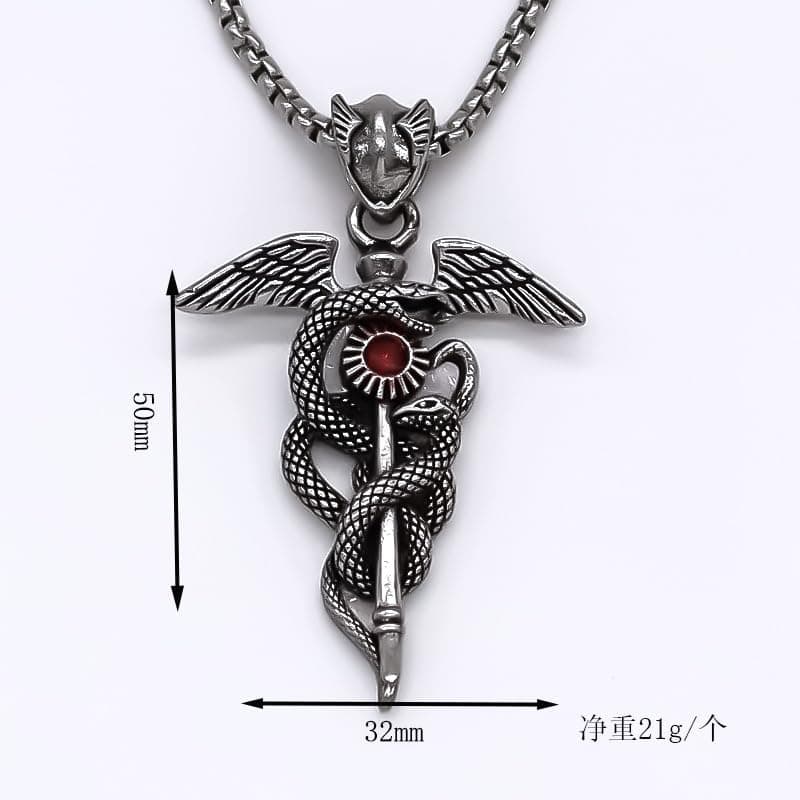 MarveBard Gothic Snake Sword Necklace with Red Crystal Pendant Dark Fantasy Jewelry for Men & Women