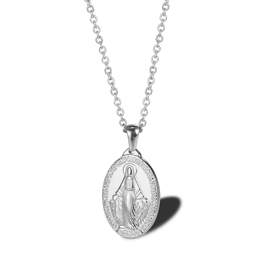 18K Gold Plated Virgin Mary Necklace with Christ Medallion Coin