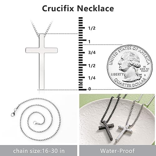 Romass Men's Stainless Steel Silver & Black Cross Necklace 16-30 inches