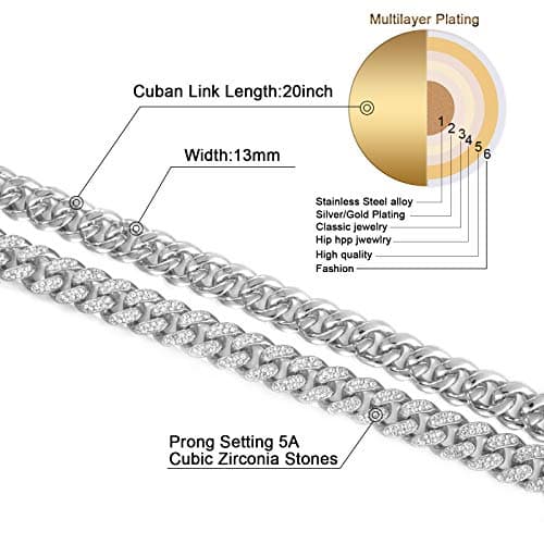 Men's Gold & Silver Plated Cuban Link Miami Necklace, 18-24 Inch Diamond Chain