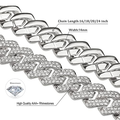 JUNVirtuous Men's & Women's Cuban Link Chain Necklace & Bracelet, Silver Bling Diamond Jewelry