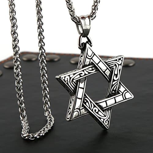 HZMAN Silver Star of David Pendant Necklace for Men and Women