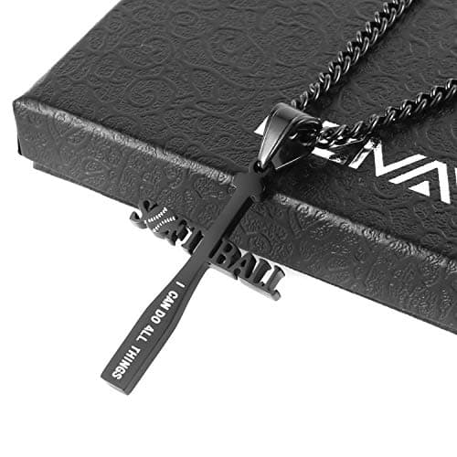 HZMAN Softball Bat Cross Pendant, I CAN DO ALL THINGS STRENGTH Bible Verse Necklace