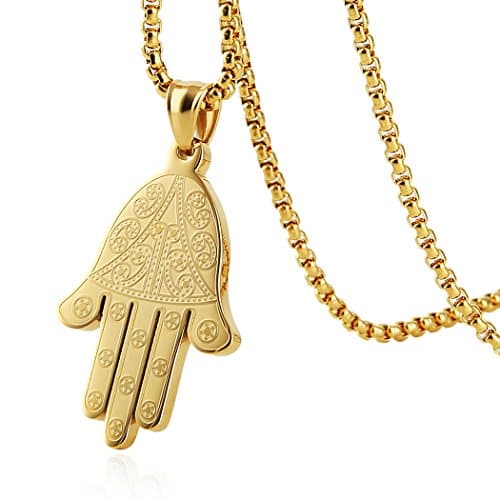 HZMAN Khamsah Stainless Steel Egyptian Eye Pendant Necklace for Success and Protection