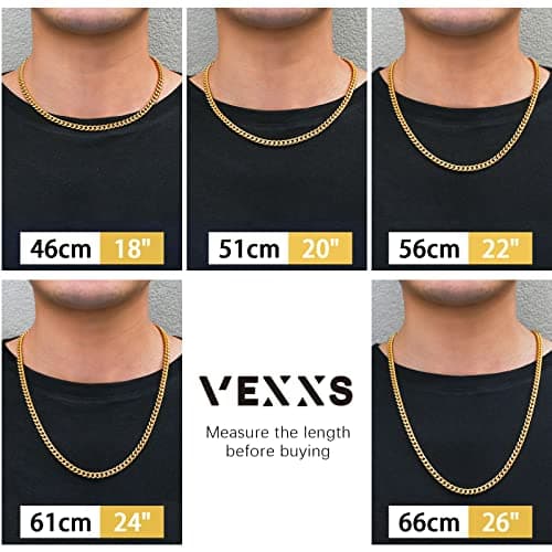 VEXXS Men's Real Gold Plated Cuban Link Chain Necklace, Durable 4mm-6mm