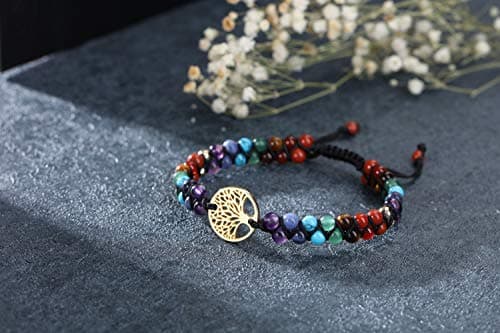 Jovivi 7 Chakra Healing Tree of Life Bracelet with Real Stones
