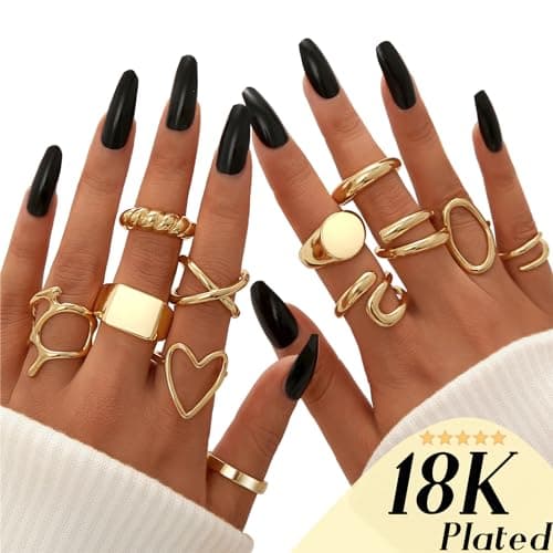FAXHION 18K Gold Plated Stackable Knuckle Rings Set for Women