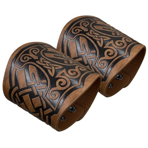 HiiFeuer 2 PCS Viking Embossed Faux Leather Cuff Bracelet