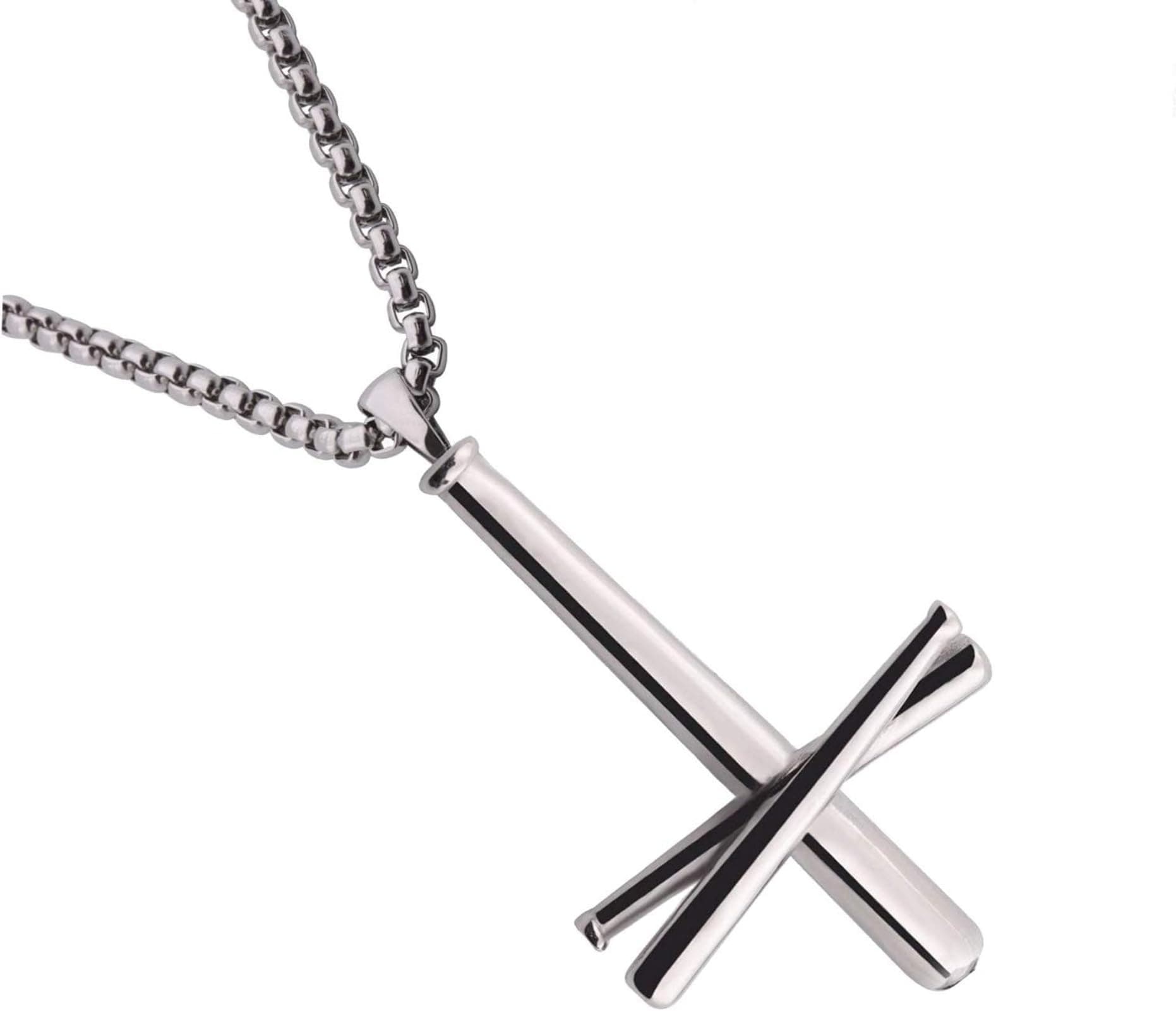 AB Max Stainless Steel Cross Necklace - Upgraded Baseball Bats Design 20" Chain