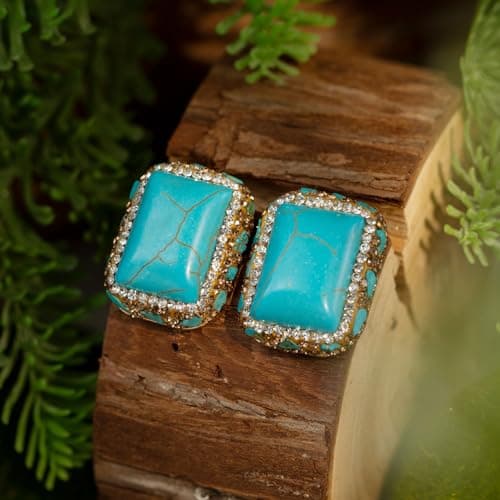 Chunky Turquoise Stone Stud Earrings for Women