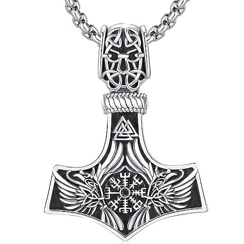 DRINSPER Thor's Hammer Necklace 925 Sterling Silver Norse Jewelry for Men Women
