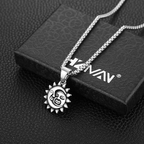 HZMAN Men's Sun and Moon Stainless Steel Pendant Necklace Jewelry Gift