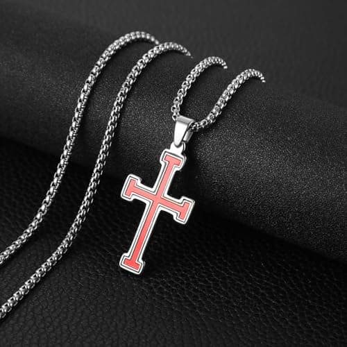 HZMAN Polished Stainless Steel Knights Templar Cross Pendant Necklace