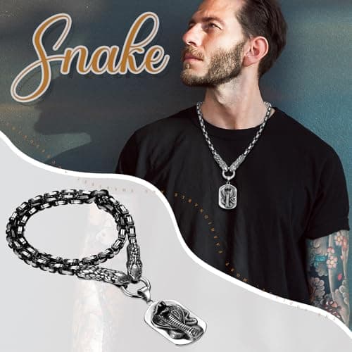 Men's Viking Snake Necklace: Vintage Double-Headed Snake Pendant Stainless Steel Norse Amulet Jewelry (Silver)