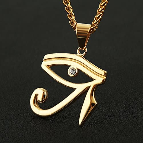 HZMAN CZ Eye of Horus Protection Pendant on Stainless Steel Necklace