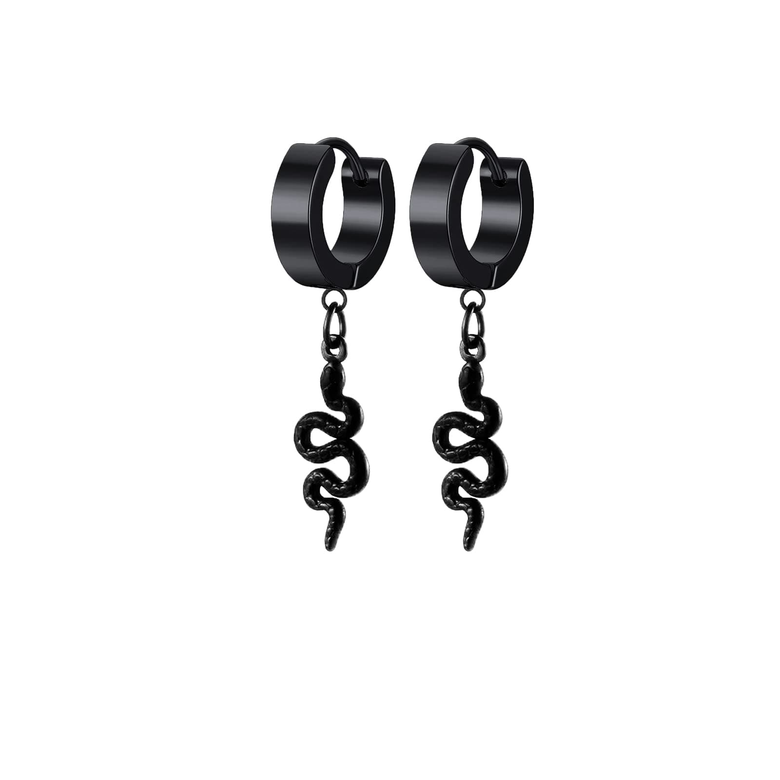PJWONG Punk Hip Hop Silver Black Gold Tone Dangle Hoop Earrings for Women Men Teens