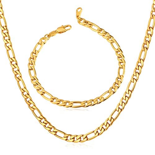 Figaro Chain Necklace - 3mm-9mm Stainless Steel, 18K Gold Plated, 16"-30"