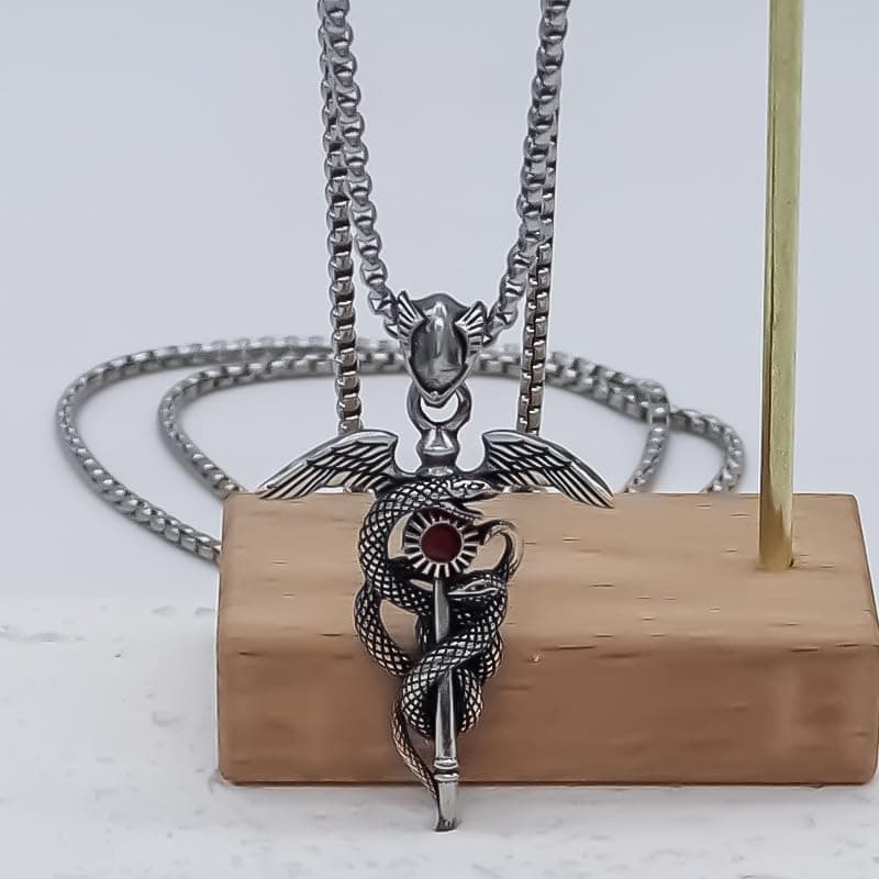MarveBard Gothic Snake Sword Necklace with Red Crystal Pendant Dark Fantasy Jewelry for Men & Women