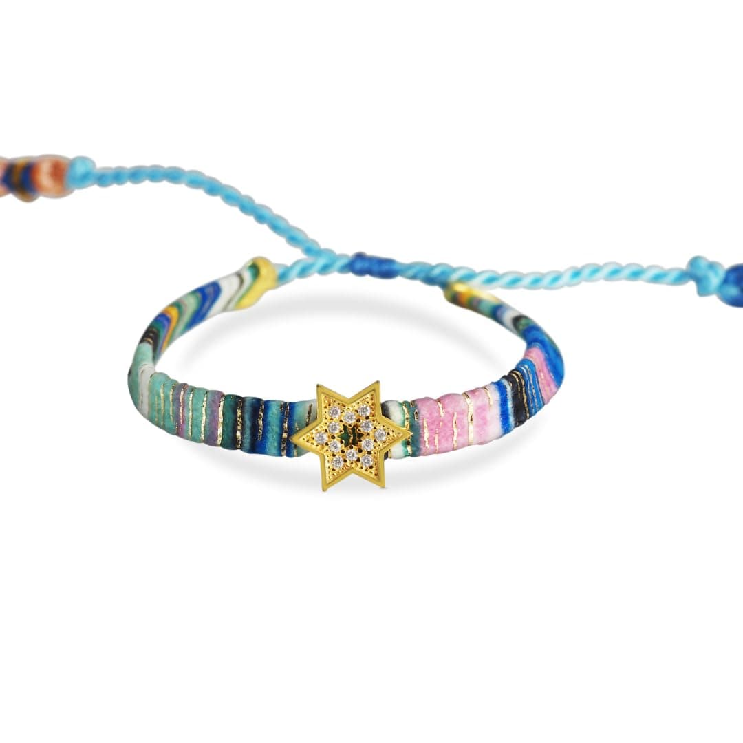 Paula Macrame Star of David Bracelet for Bat Mitzvah in Blue and Gold