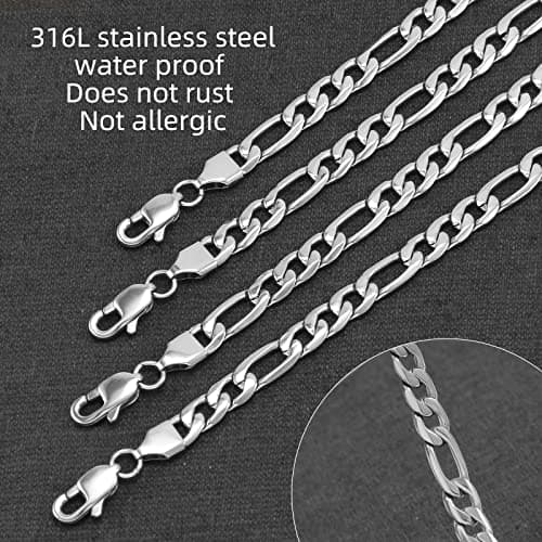Figaro Bracelet for Men and Women, Stainless Steel Chain link Bracelet with Gold Plating