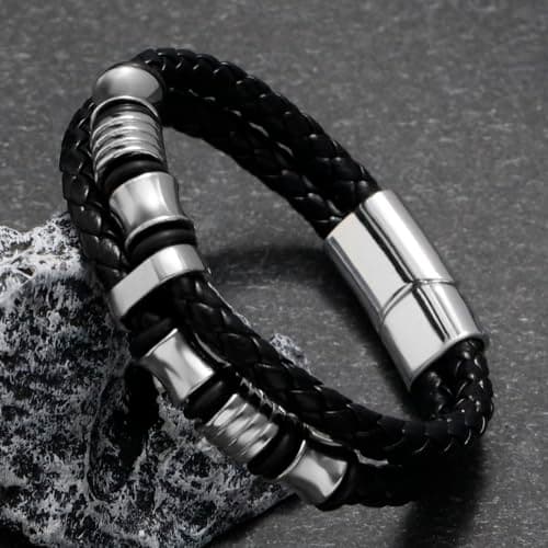 Eigso Wooden Bead PU Leather Cuff Bracelet for Men & Women