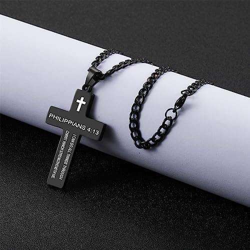 SKQIR Cross Necklace for Men with Bible Verse, Christian Religious Gift
