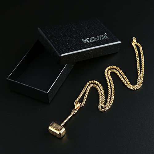 HZMAN Thor Hammer Stainless Steel Pendant Necklace for Men and Women