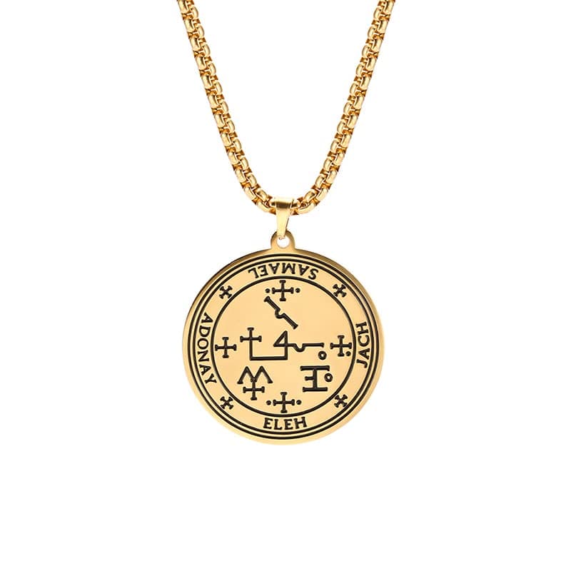 TEAMER Gold Stainless Steel Key of Solomon Pendant Necklace - Wiccan Talisman Jewelry for Men and Women