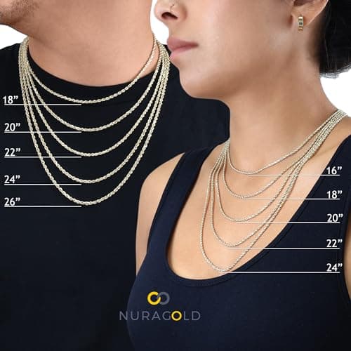 Nuragold Real Yellow Gold Figaro Chain Necklace (16"-30") Italian Jewelry for Men & Women